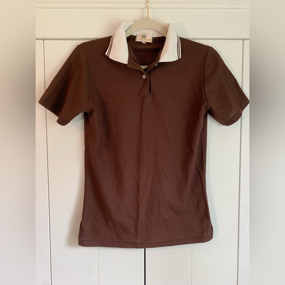 Vintage Finest Fashions Womens Brown Polo Shirt Cotton Made in USA Size Medium‎